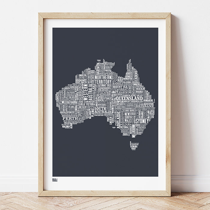 'Australia' Type Map Print in Sheer Slate