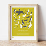 'British Coast: Birds' Print in Yellow Moss