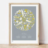 'Bee Kind' Art Print in Warm Grey/Yellow Moss