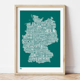 'Germany' Type Map Print in Deep Sea Green