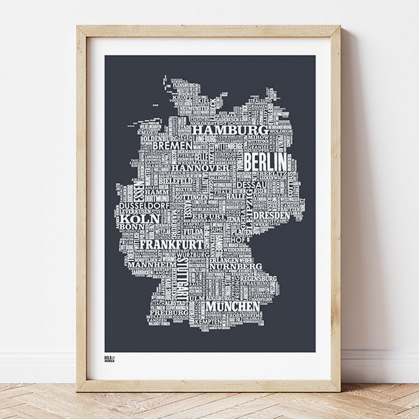 'Germany' Type Map Print in Sheer Slate