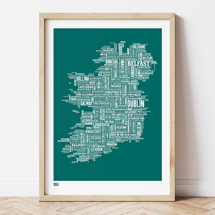 'Ireland' Type Map Print in Deep Sea Green