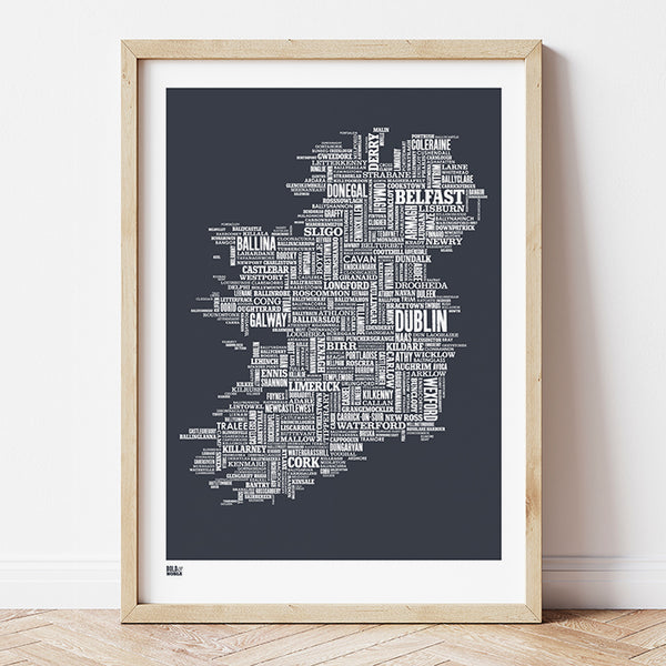 'Ireland' Type Map Print in Sheer Slate