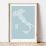 'Italy' Type Map Print in Duck Egg Blue