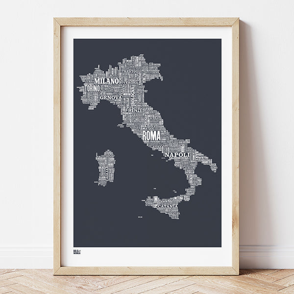 'Italy' Type Map Print in Sheer Slate