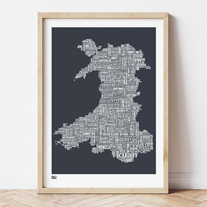 'Wales' Type Map Print in Sheer Slate