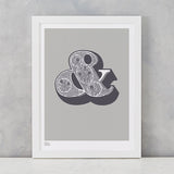 Illustrated Ampersand Screen Print in Putty and Slate Grey, delivered worldwide