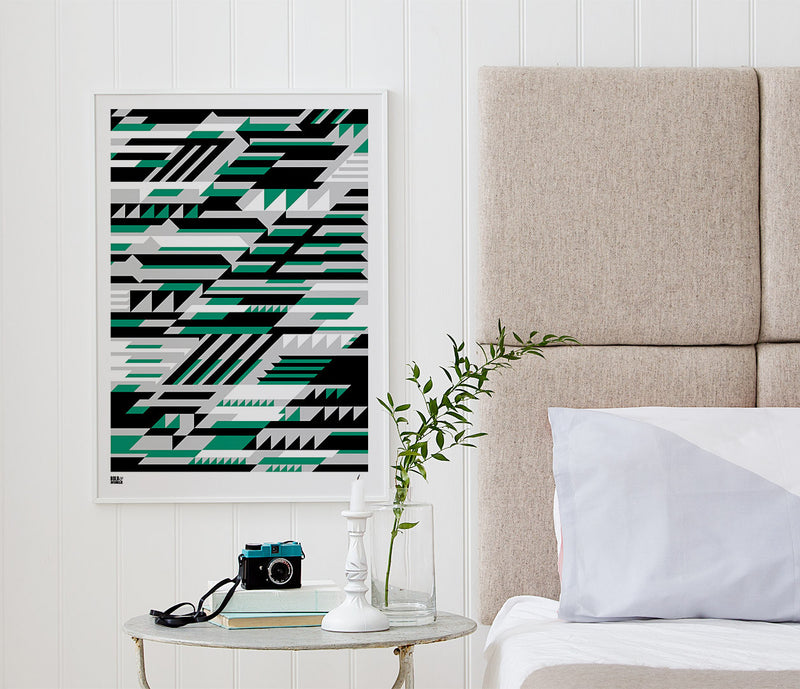 Pictures and Wall Art, Screen Printed Faster Geometric Screen Print in Green and Grey