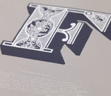 Close up of Illustrated Letter F in putty grey