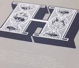 Close up of Illustrated Letter H in putty grey