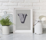 Wall Art Ideas: Economical Screen Prints, Illustrated Letter V printed in putty grey
