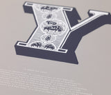 Close up of Illustrated Letter Y in putty grey