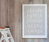 Kids pictures and wall art, screen printed A-Z in putty grey