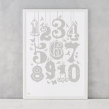Count Numbers Kids Screen Print in chalk grey, recycled paper, delivered worldwide