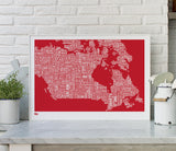 Pictures and Wall Art, Screen printed Canada Type Map print in poppy red