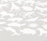 Close up of Creatures A-Z screen print in putty grey, economical kids wall art ideas