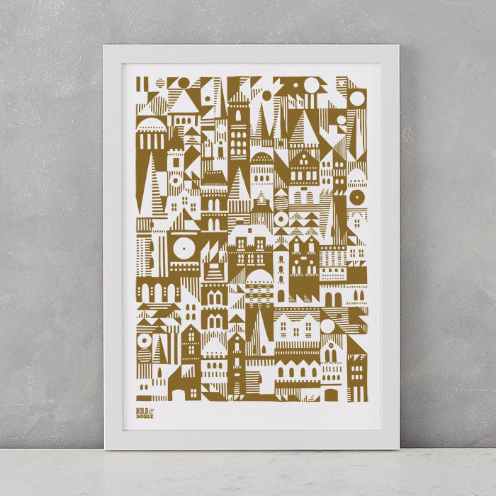 Coming Home Geometric Print in Bronze, A4 print on recycled paper, delivered worldwide