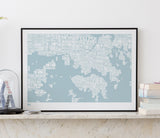 Wall Art ideas: Economical Screen Prints, Hong Kong Type Map in duck egg blue