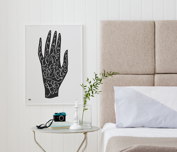 'Love & Peace Hand' Art Print in Soft Black