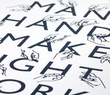 Close Up of Many Hands Print in Sheer Slate