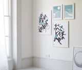 'The Swimmers' Illustrated Art Print in Coastal Blue
