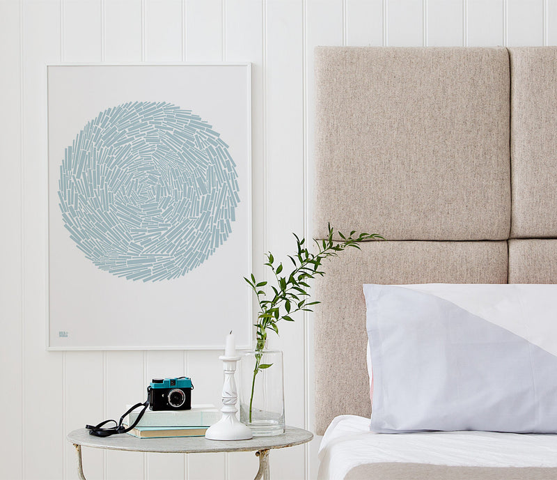 Pictures and Wall Art, Screen Printed Nest Print in Duck Egg Blue