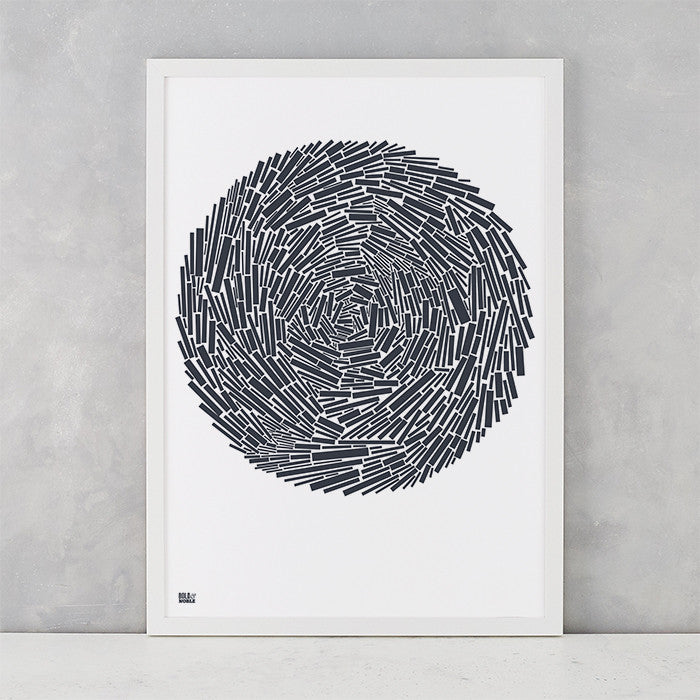 Nest Print in Sheer Slate, screen printed on recycled paper, delivered worldwide
