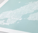 'Nordic Europe' Type Map Print in Duck Egg Blue