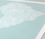 'South America' Type Map Print in Duck Egg Blue