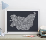'Suffolk' Type Map Print in Sheer Slate