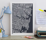 'Sydney' Type Map Print in Sheer Slate