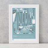 'Tools' The Garden Shed Print in Coastal Blue