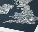 'UK and Ireland' Type Map Print in Sheer Slate