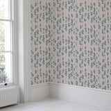 'String of Hearts' Houseplant Wallpaper in Plaster Pink and Green