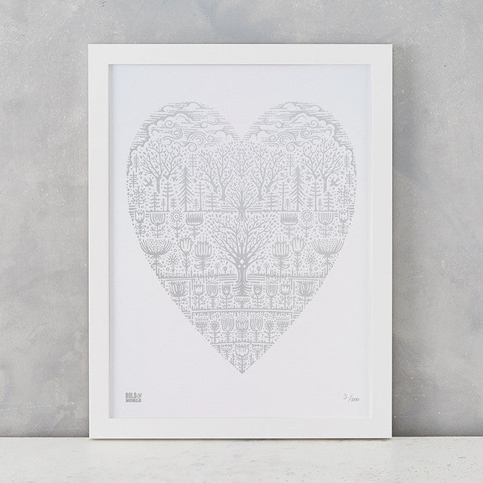 Wild Wood Art Print in Silver, screen printed in the UK, deliver worldwide