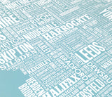 Close up of Yorkshire Type Map in Blue