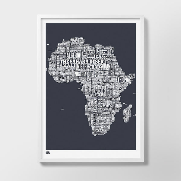 'Africa' Type Map Print in Slate