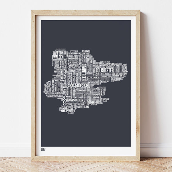 'Essex' Type Map Print in Sheer Slate