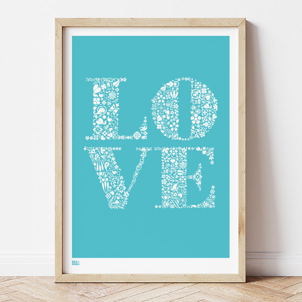 'Love' Art Print in Azure Blue
