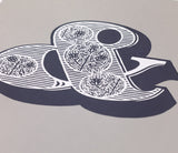 Close up of illustrated ampersand screen print wall art