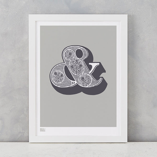 Illustrated Ampersand Screen Print in Putty and Slate Grey, delivered worldwide