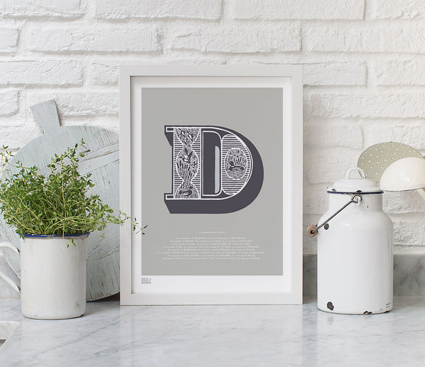 Wall Art Ideas: Economical Screen Prints, Illustrated Letter D printed in putty grey