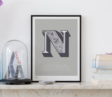 Wall Art Ideas: Economical Screen Prints, Illustrated Letter N printed in putty grey