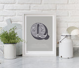 Wall Art Ideas: Economical Screen Prints, Illustrated Letter Q printed in putty grey