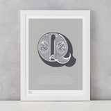 Illustrated Letter Q in putty grey, screen printed on recycled card, deliver worldwide