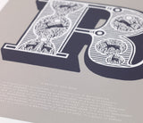 Close up of Illustrated Letter R in putty grey