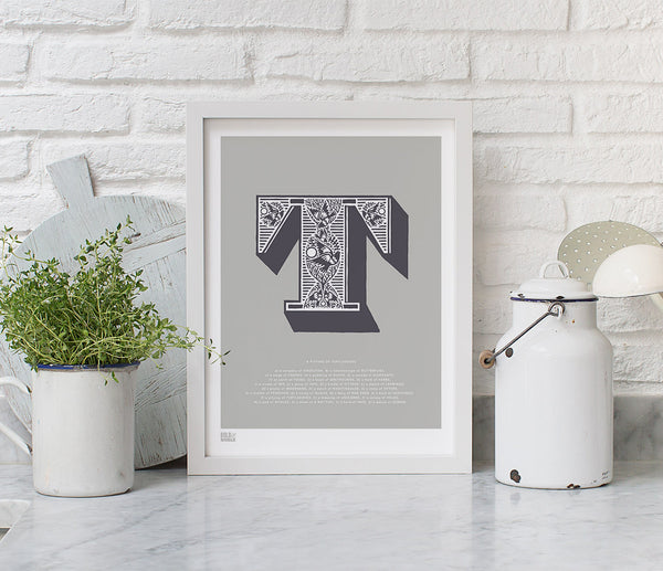 Wall Art Ideas: Economical Screen Prints, Illustrated Letter T printed in putty grey