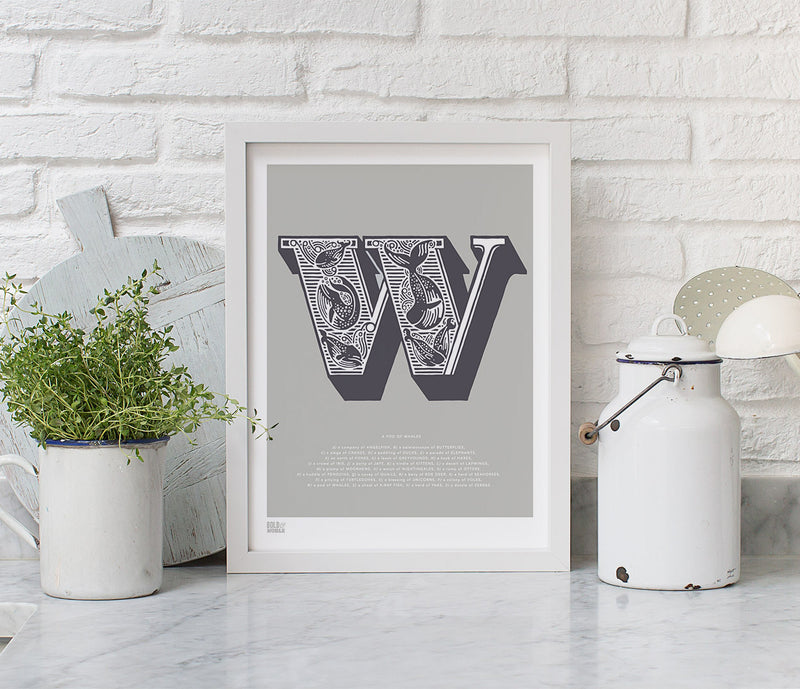 Wall Art Ideas: Economical Screen Prints, Illustrated Letter W printed in putty grey
