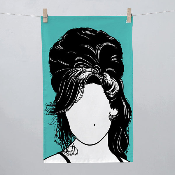 Amy Winehouse Tea Towel, in Jade Green, Screen Printed made in the UK