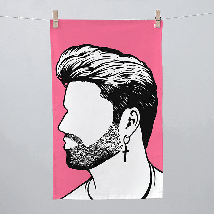George Michael Tea Towel in Pink, screen printed in the UK, delivered worldwide
